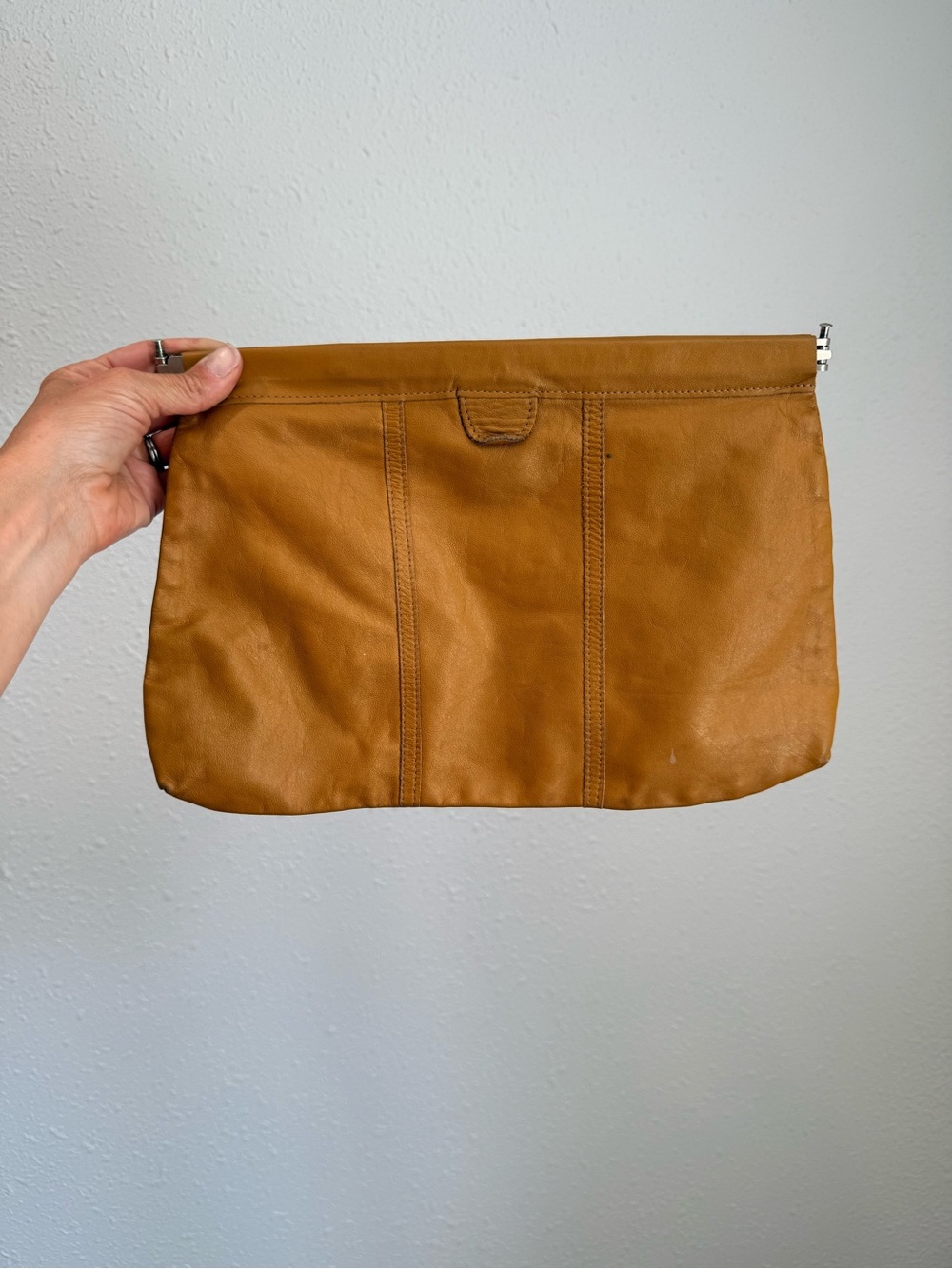 Vintage camel tan brown leather clutch handbag - Picture 1 of 6